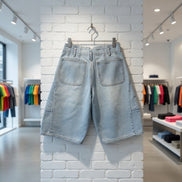 Blue B cargo denim knee-length shorts with multiple pockets and a relaxed fit, perfect for casual summer wear.