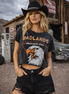 Country Deep Apparel BadLands Motorcycle Club cropped acid wash T-shirt, front view showcasing the vintage distressed design.
