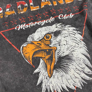 Country Deep Apparel BadLands Motorcycle Club cropped acid wash T-shirt, casual motorcycle-themed top with distressed design.