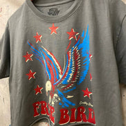 Charcoal vintage relaxed crop T-shirt by Country Deep Apparel featuring a Free Bird 22 design on the front.