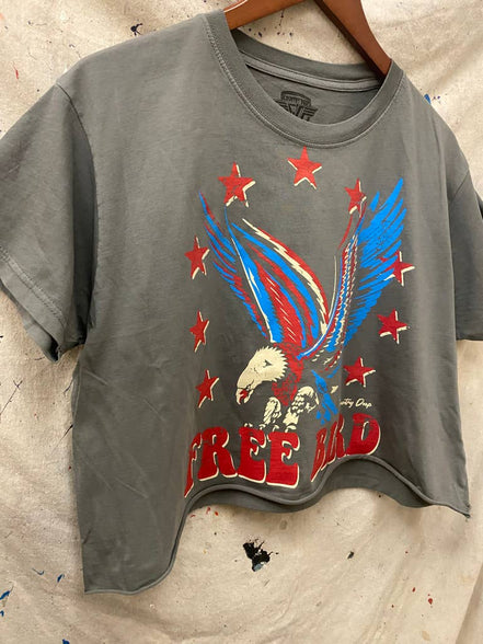 Charcoal gray Free Bird 22 vintage relaxed crop T-shirt by Country Deep Apparel, featuring a casual, lightweight top with a relaxed fit.