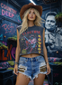 Faded black Electric Cowboy midriff boxy muscle crop top by Country Deep Apparel, featuring a casual, sleeveless design.