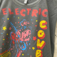 Faded black Electric Cowboy midriff boxy muscle crop top by Country Deep Apparel, casual sleeveless top with a fitted style.