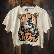 Natural beige Ladies Love Outlaws vintage relaxed crop T-shirt by Country Deep Apparel, casual top with a relaxed fit.