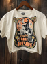 Natural beige Ladies Love Outlaws vintage relaxed crop T-shirt by Country Deep Apparel, casual top with a relaxed fit.