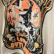 Ladies Love Outlaws vintage relaxed crop T-shirt by Country Deep Apparel, natural fit and casual style, shown flat in the image.