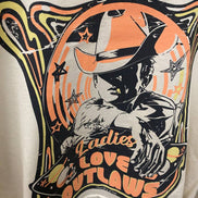 Natural-colored Ladies Love Outlaws vintage relaxed crop T-shirt by Country Deep Apparel, featuring a casual and comfortable fit.