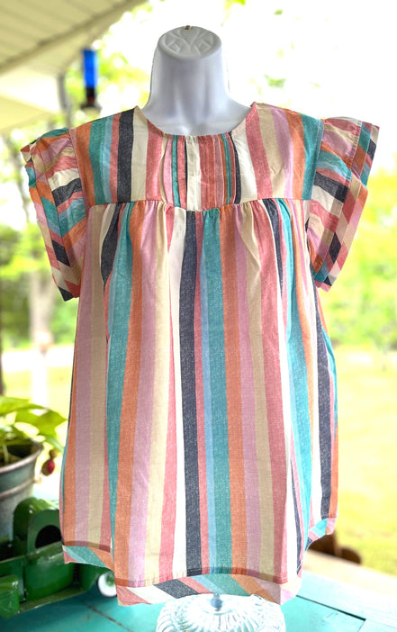 Spring Stripes shirt by Crossed Arrows Clothing Co featuring a vibrant striped pattern and casual fit.