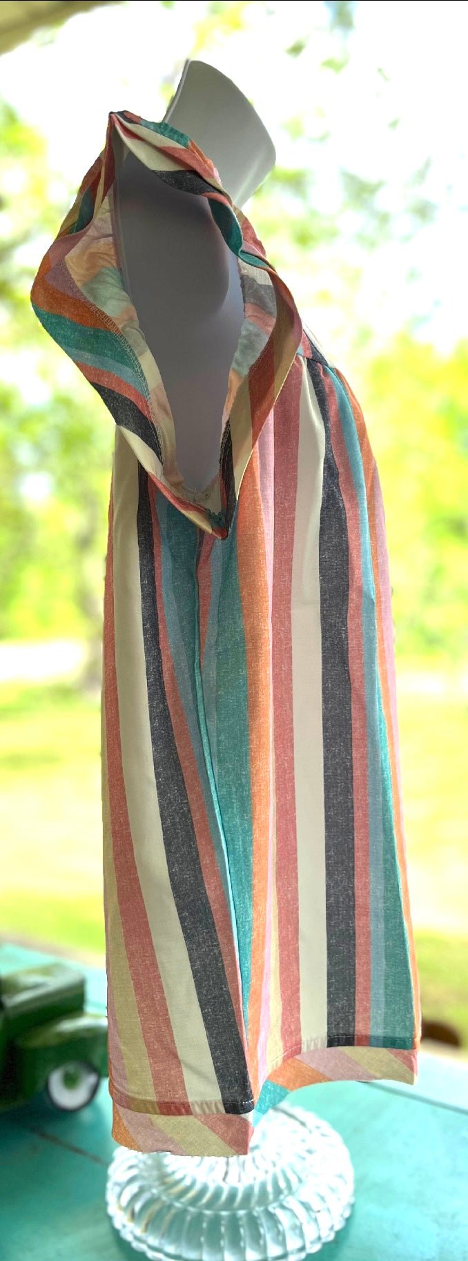 Spring Stripes shirt by Crossed Arrows Clothing Co featuring colorful striped pattern and casual fit.