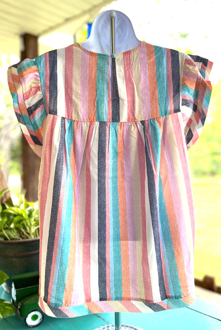 Spring Stripes shirt by Crossed Arrows Clothing Co featuring colorful striped pattern and casual fit.
