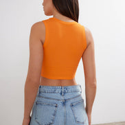 Women's cropped cotton tank top with crew neck by VAV NEW YORK, featuring a basic, fitted design perfect for casual wear.