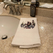 Squatchin’ Country Bathing Bigfoot 3-piece towel set with playful Bigfoot design in soft, absorbent fabric for bathroom use.