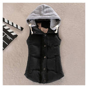 Plush Looks hooded drawstring vest with front pockets and lightweight fabric, perfect for casual outdoor wear.