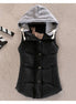 Plush Looks hooded drawstring vest with front pockets and lightweight fabric, perfect for casual outdoor wear.