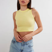 Women's VAV NEW YORK cropped cotton crew neck tank top, basic sleeveless top with a fitted crew neck design.