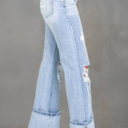 Light Wash Distressed Straight Leg Flare Jeans - the Boujee Sunflower