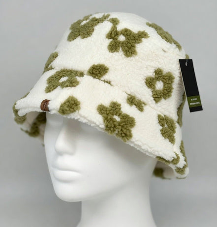 Flowered Sherpa bucket hat by Fashion City featuring a cozy Sherpa fabric and vibrant floral pattern.