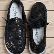 Gypsy Jazz Jazzy Leopard Shoes featuring a bold leopard print design and stylish slip-on style for women.
