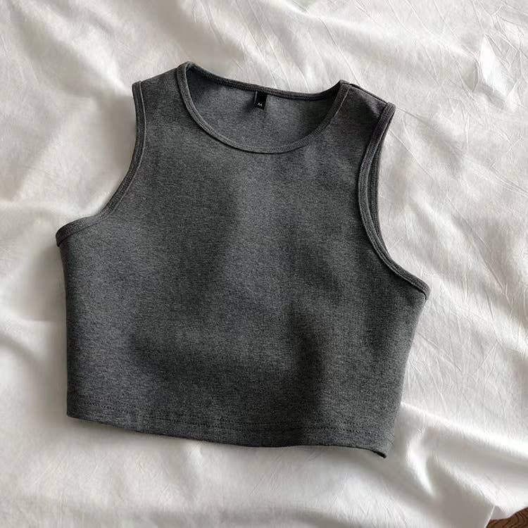 Dark grey HIDDENBRAND cropped tank top with sleeveless design and athletic fit, featuring a crew neckline.