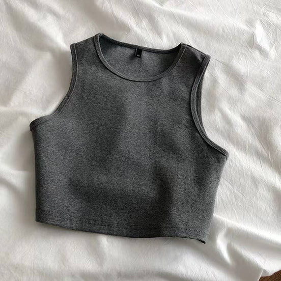 Dark grey HIDDENBRAND cropped tank top with sleeveless design and athletic fit, featuring a crew neckline.