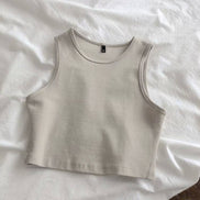 Dark grey HIDDENBRAND cropped tank top with sleeveless athletic design and R-neck style, ideal for activewear.