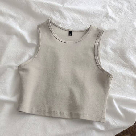 Dark grey HIDDENBRAND cropped tank top with sleeveless athletic design and R-neck style, ideal for activewear.