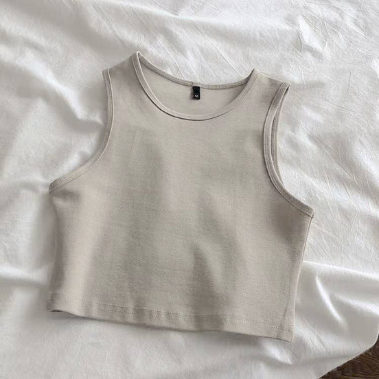 Dark grey HIDDENBRAND cropped tank top with sleeveless athletic design and R-neck style, ideal for activewear.
