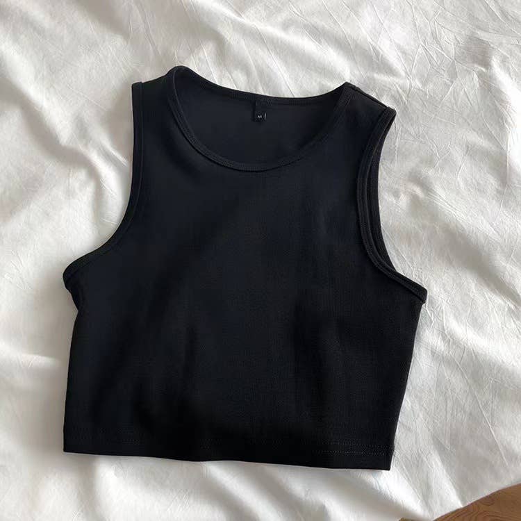 Dark grey HIDDENBRAND cropped tank top with sleeveless athletic design and R-neck style, ideal for workouts and casual wear.