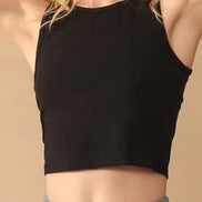 Dark grey HIDDENBRAND cropped tank top with sleeveless athletic R-neck design, lightweight and fitted for active wear.