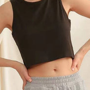 Dark grey HIDDENBRAND cropped tank top with a sleeveless, athletic R-neck design, perfect for active wear and casual outfits.