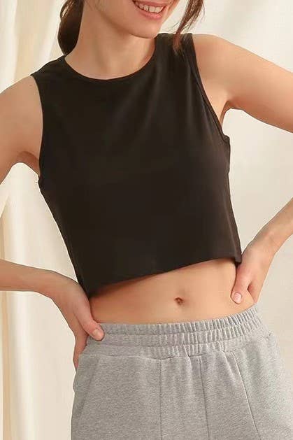 Dark grey HIDDENBRAND cropped tank top with a sleeveless, athletic R-neck design, perfect for active wear and casual outfits.