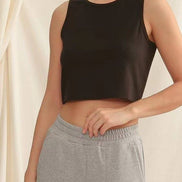 Dark grey HIDDENBRAND cropped tank top with sleeveless design and athletic fit, featuring a round neckline and casual style.