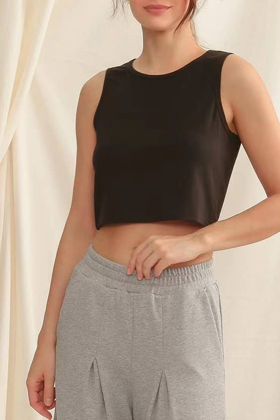 Dark grey HIDDENBRAND cropped tank top with sleeveless design and athletic fit, featuring a round neckline and casual style.