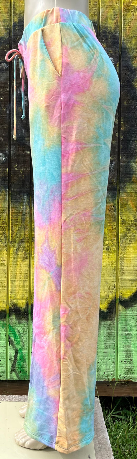 Bluivy tie-dye loungers featuring vibrant, colorful fabric with a relaxed fit and comfortable design for casual wear.