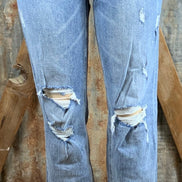 VERVET by FLYING MONKEY brand. Distressed Stretch Boyfriend Jeans with stretchy, slouchy fit and double cuff hem.