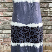 Gray and blue leopard print T-shirt dress by Shiying Fashion featuring a casual, relaxed fit and bold animal print design.