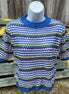Blue multi-striped Miss Sparkling top with long sleeves and a relaxed fit, shown on a mannequin.