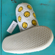 Colorful Smiles All Over print fabric by Katydid, featuring vibrant, cheerful smiley face pattern on soft, lightweight material.