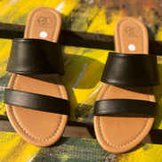 Black strap sandals from Miami Shoe featuring multiple adjustable straps and a flat sole for casual summer wear.
