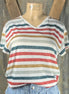 ESLEY brand. White multicolored stripe V-neck design and rounded hem. M, L, XL. $15
