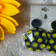 Avenue Zoe brand. Available in black or white hard resin with yellow happy faces and post back earrings. $10