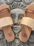 Tan combo sandals from Miami Shoe featuring strappy design and open toe, without box, perfect for casual summer wear.