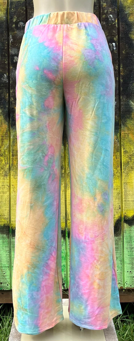 Bluivy tie-dye loungers with colorful, relaxed fit fabric perfect for casual wear and comfortable lounging.