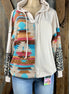Lovely J. Aztec and animal print design contrasting with solid beige top with drawstring hoodie.  Small $15