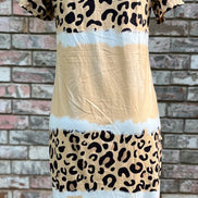 Cream leopard print T-shirt dress by Shiying Fashion, featuring a casual fit and short sleeves, perfect for everyday wear.