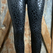 Blushing Owl Co brand. Shiny black leopard print leggings with high waist. S, M, L, XL. $20