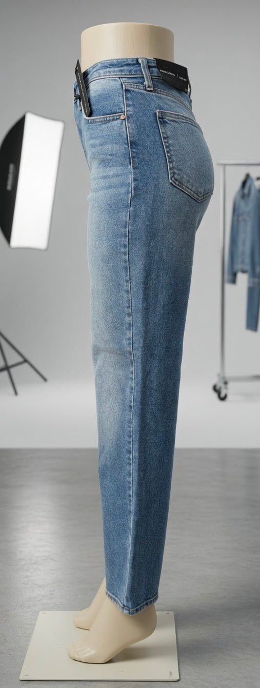 Pair of The Cool Dad Jean from Just Black Denim featuring classic fit, dark wash, and five-pocket style on a neutral background.
