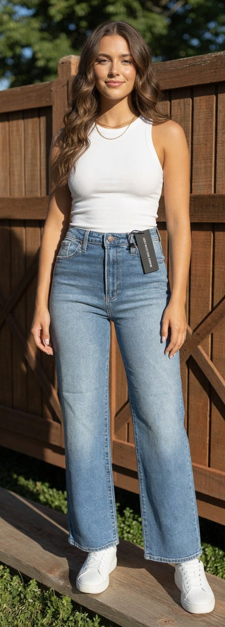Dark blue The Cool Dad Jean by Just Black Denim showing a relaxed fit with classic five-pocket design and sturdy denim fabric.