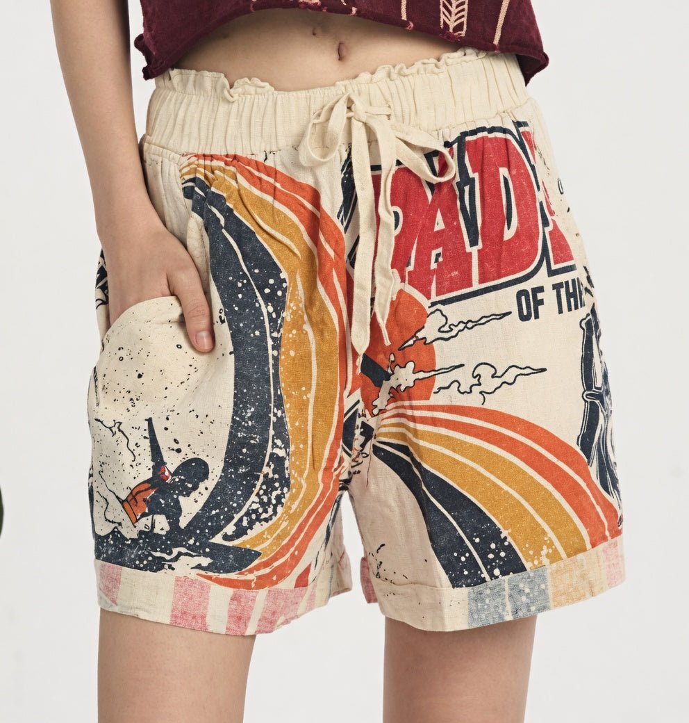 Kathmandu Imports men's mini shorts in navy with adjustable waistband and side pockets, suitable for casual wear.
