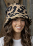 Tan and black leopard bucket hat by La Plaza Mall, featuring a stylish leopard print design perfect for casual wear.
